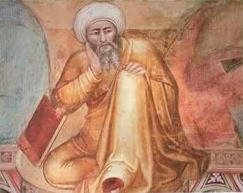 Averroes, detail of the fourteenth-century Florentine artist Andrea Bonaiuto's Triunfo de Santo Tomas.