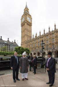 Rt. Hon. Ed Davey MP, Secretary of State for Energy & Climate Change, with His Holiness outside the Houses of Parliament.