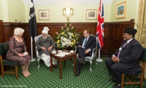 Siobhain Mcdonagh MP for Mitcham and Morden, Rt. Hon Ed Davey MP, Mr Rafiq Hayat, President of the Ahmadiyya Muslim Community United Kingdom