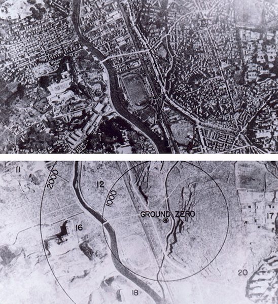 It is estimated that 60-70 million people were killed during World War II. Photo: Nagasaki before and after the atomic bombs were dropped.