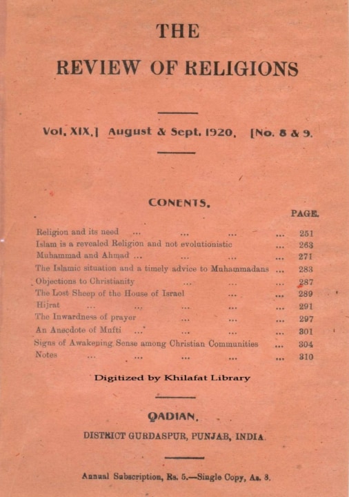 Review of Religions August & September 1920