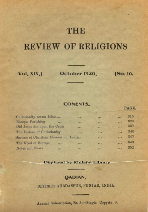 Review of Religions October 1920 Edition