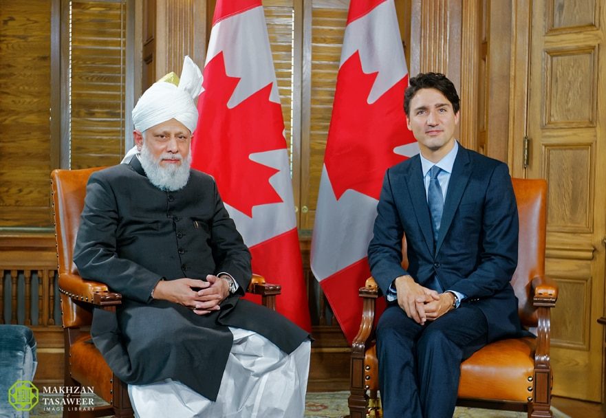 His Holiness, Hazrat Khalifatul Masih V (aba) with Respected Justin Trudeau (2016)