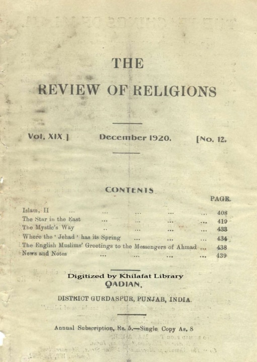 100-Year Rewind: The Review of Religions December 1920 Edition