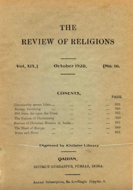 The 100-Year Rewind: Review of Religions October 1920 Edition